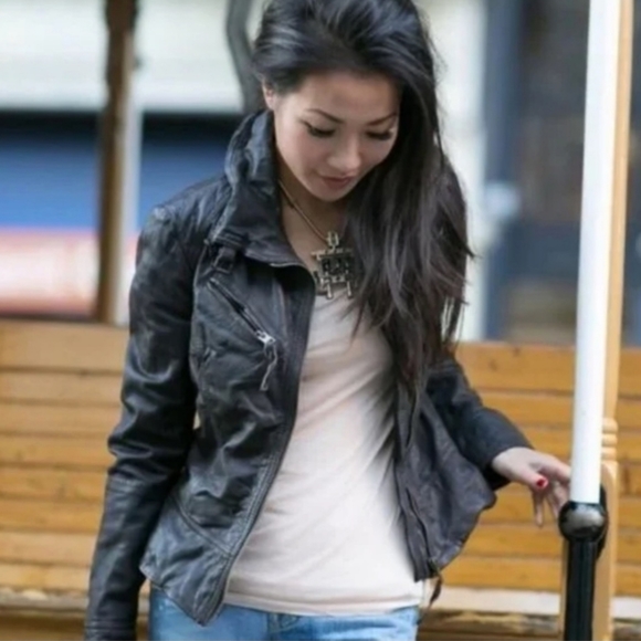 AllSaints Belvedere Biker Leather Jacket Size US 4 NWT Black - Picture 4 of 12